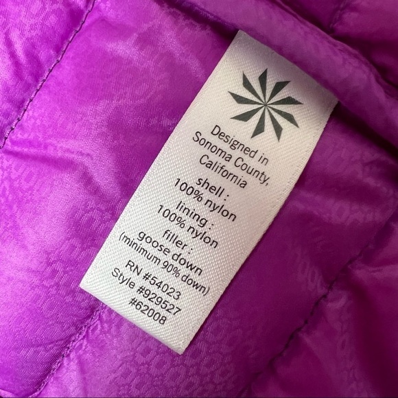 ATHLETA Downalicious Purple Asymmetric Zip Quilted Packable Goose Down Jacket S - Picture 7 of 9